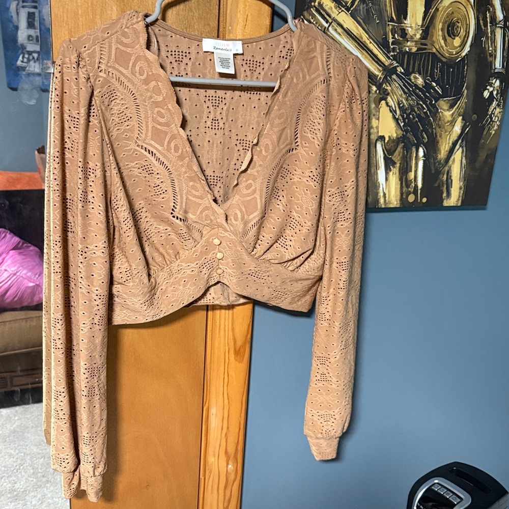 URBAN Romantics Tan Eyelet Blouse